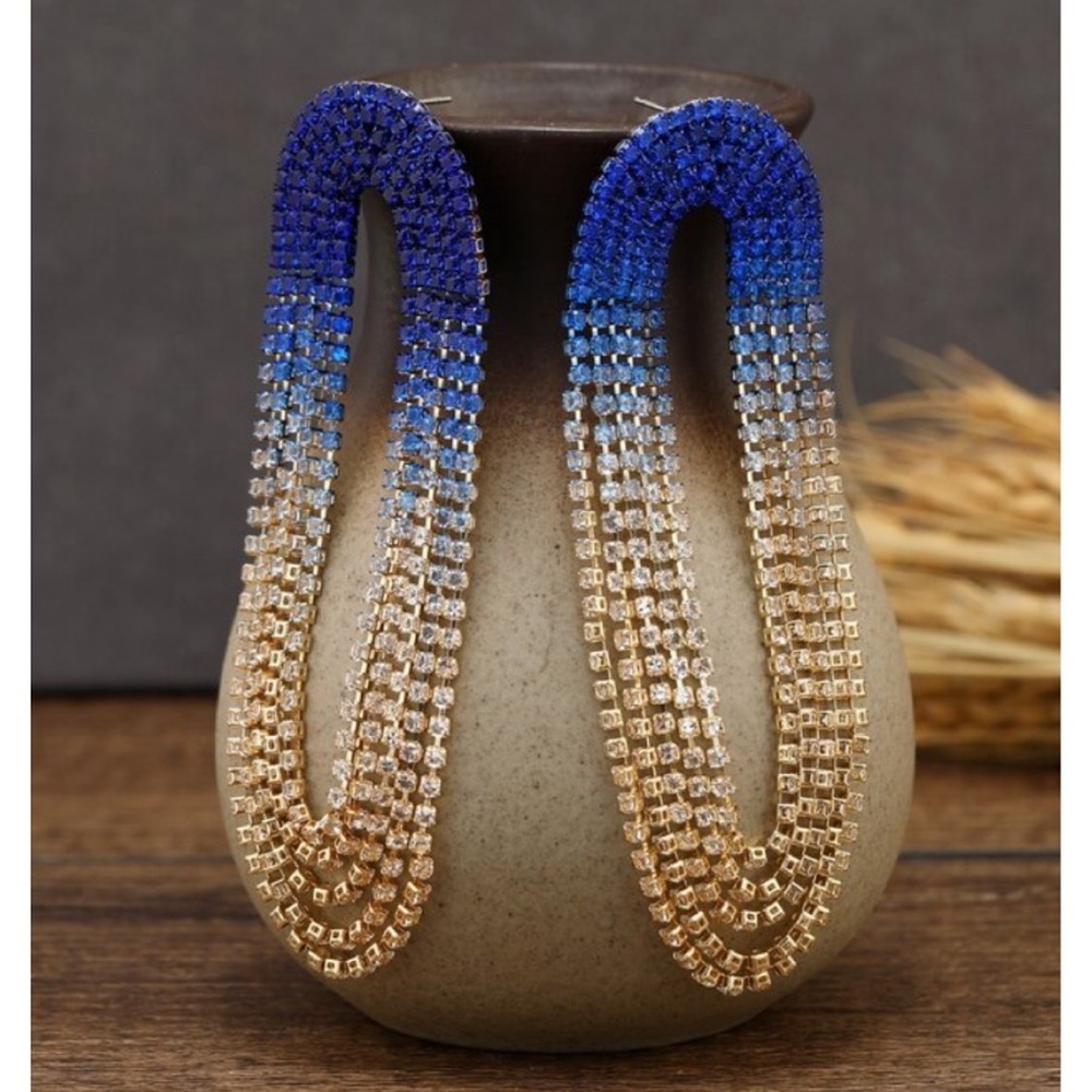Blue Ombre rhinestone drop earrings, new